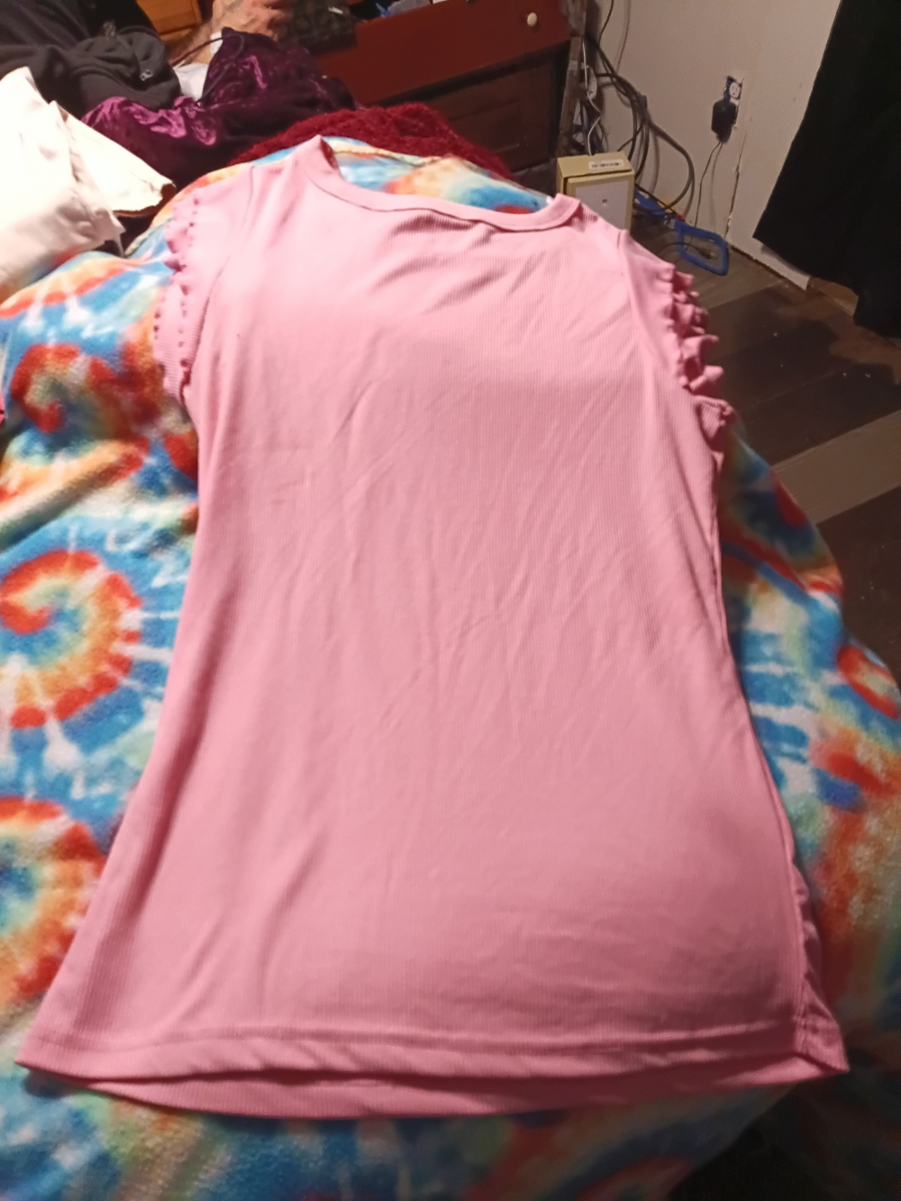 just be Pink Sleeveless Tank Top with Ruffle Shoulders